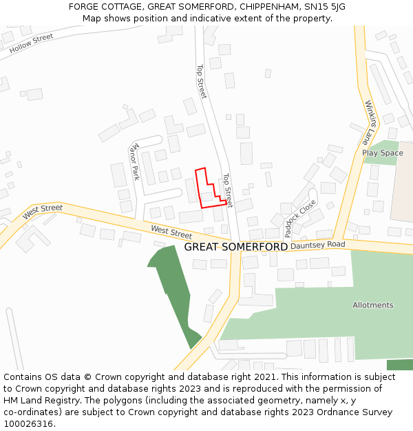 FORGE COTTAGE, GREAT SOMERFORD, CHIPPENHAM, SN15 5JG: Location map and indicative extent of plot