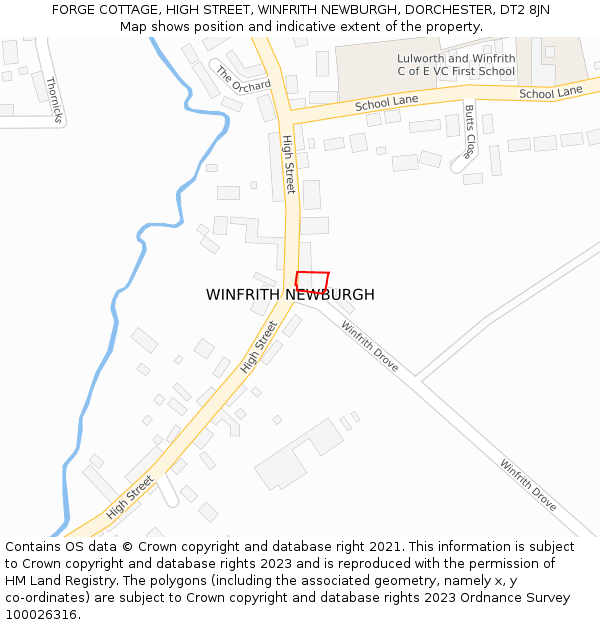 FORGE COTTAGE, HIGH STREET, WINFRITH NEWBURGH, DORCHESTER, DT2 8JN: Location map and indicative extent of plot