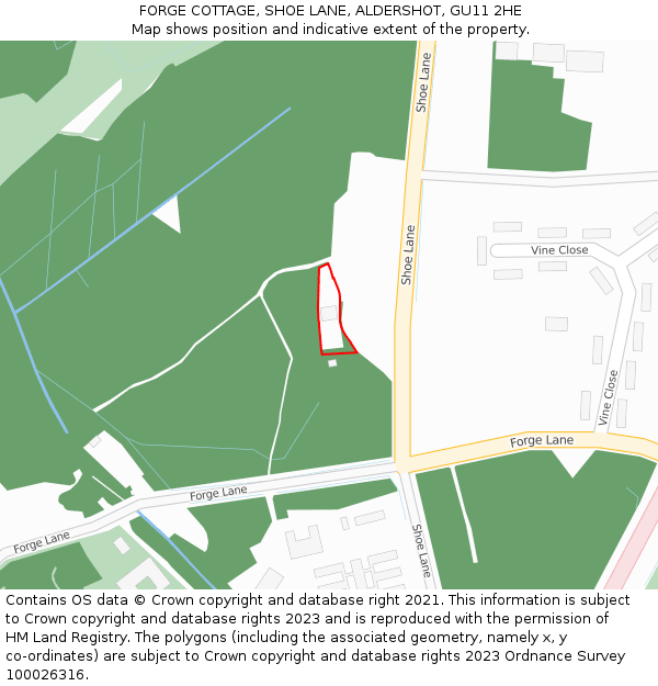 FORGE COTTAGE, SHOE LANE, ALDERSHOT, GU11 2HE: Location map and indicative extent of plot