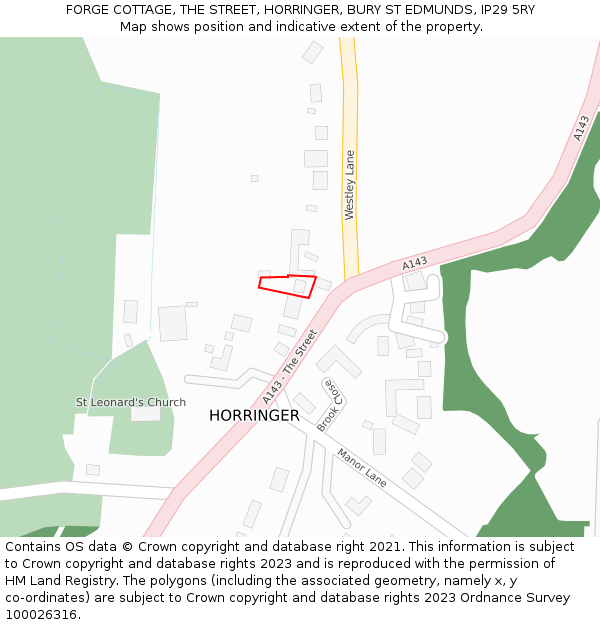 FORGE COTTAGE, THE STREET, HORRINGER, BURY ST EDMUNDS, IP29 5RY: Location map and indicative extent of plot