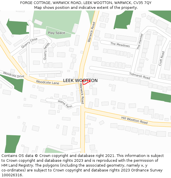 FORGE COTTAGE, WARWICK ROAD, LEEK WOOTTON, WARWICK, CV35 7QY: Location map and indicative extent of plot