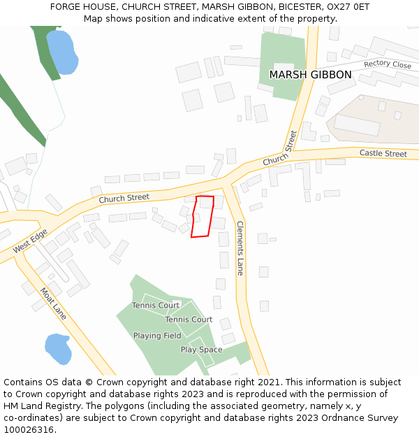 FORGE HOUSE, CHURCH STREET, MARSH GIBBON, BICESTER, OX27 0ET: Location map and indicative extent of plot