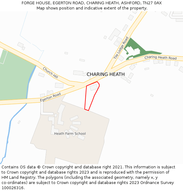 FORGE HOUSE, EGERTON ROAD, CHARING HEATH, ASHFORD, TN27 0AX: Location map and indicative extent of plot