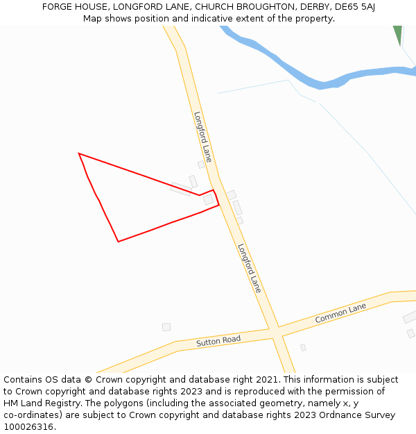 FORGE HOUSE, LONGFORD LANE, CHURCH BROUGHTON, DERBY, DE65 5AJ: Location map and indicative extent of plot