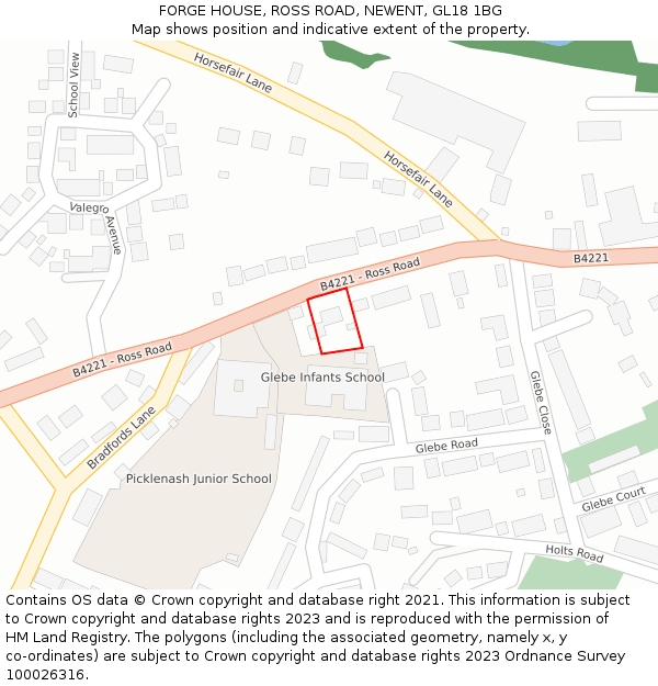 FORGE HOUSE, ROSS ROAD, NEWENT, GL18 1BG: Location map and indicative extent of plot