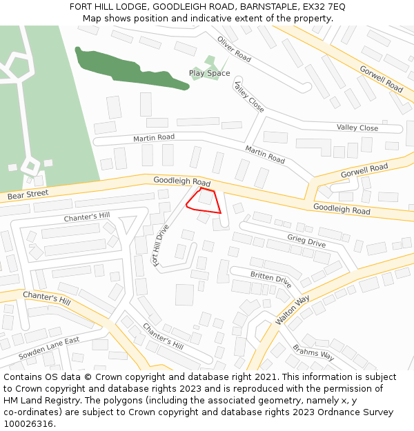 FORT HILL LODGE, GOODLEIGH ROAD, BARNSTAPLE, EX32 7EQ: Location map and indicative extent of plot