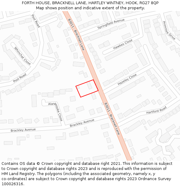 FORTH HOUSE, BRACKNELL LANE, HARTLEY WINTNEY, HOOK, RG27 8QP: Location map and indicative extent of plot