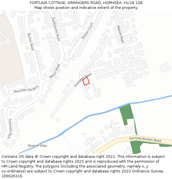 FORTUNA COTTAGE, GRAINGERS ROAD, HORNSEA, HU18 1QE: Location map and indicative extent of plot