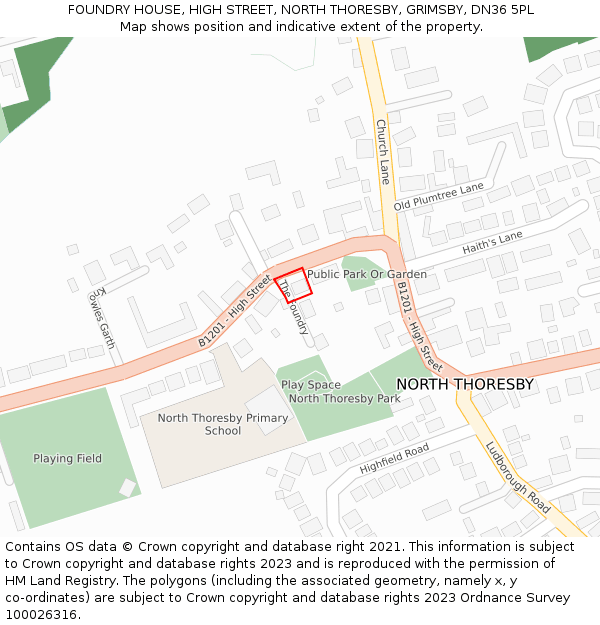 FOUNDRY HOUSE, HIGH STREET, NORTH THORESBY, GRIMSBY, DN36 5PL: Location map and indicative extent of plot