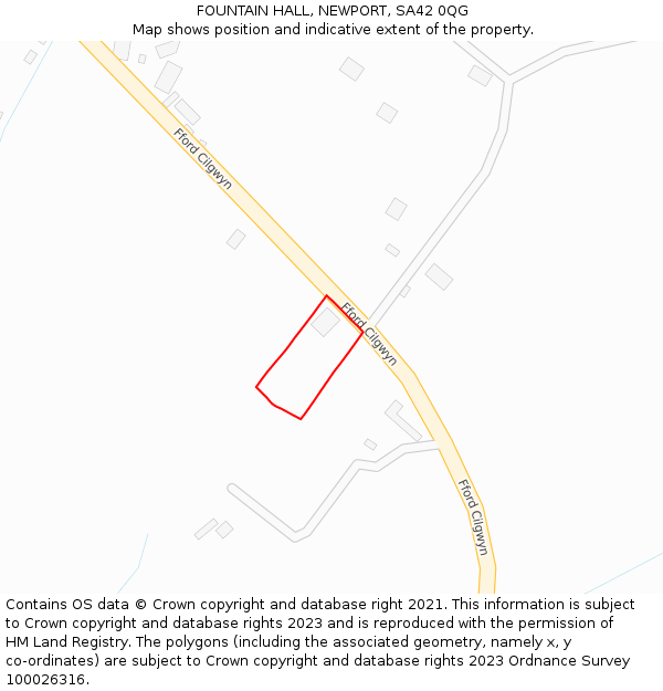 FOUNTAIN HALL, NEWPORT, SA42 0QG: Location map and indicative extent of plot