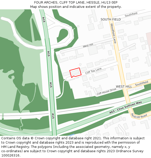 FOUR ARCHES, CLIFF TOP LANE, HESSLE, HU13 0EP: Location map and indicative extent of plot