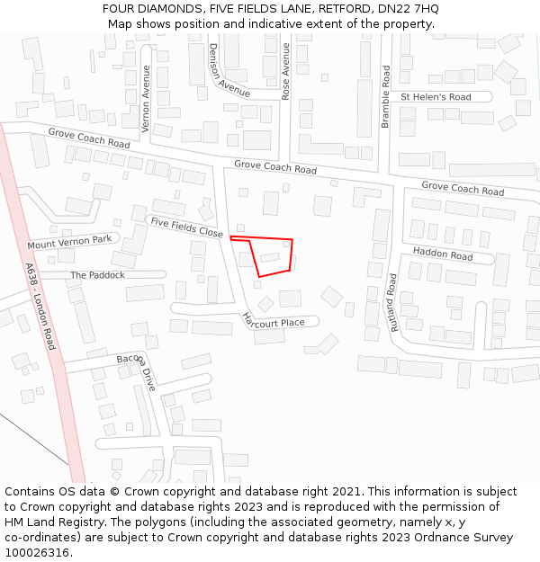 FOUR DIAMONDS, FIVE FIELDS LANE, RETFORD, DN22 7HQ: Location map and indicative extent of plot