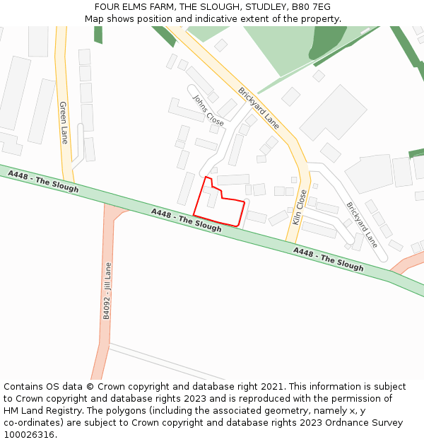 FOUR ELMS FARM, THE SLOUGH, STUDLEY, B80 7EG: Location map and indicative extent of plot