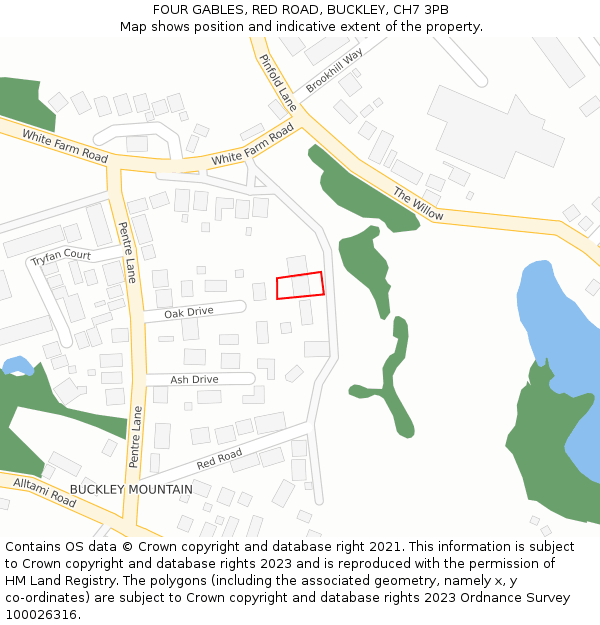 FOUR GABLES, RED ROAD, BUCKLEY, CH7 3PB: Location map and indicative extent of plot