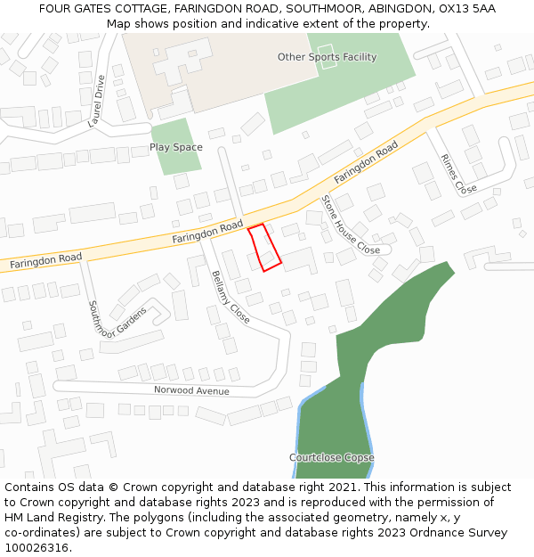 FOUR GATES COTTAGE, FARINGDON ROAD, SOUTHMOOR, ABINGDON, OX13 5AA: Location map and indicative extent of plot