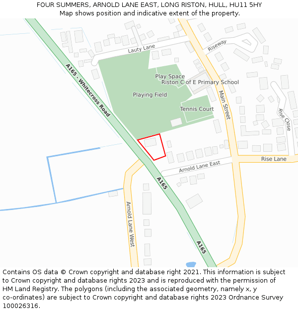 FOUR SUMMERS, ARNOLD LANE EAST, LONG RISTON, HULL, HU11 5HY: Location map and indicative extent of plot