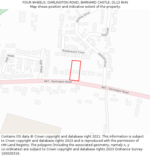 FOUR WHEELS, DARLINGTON ROAD, BARNARD CASTLE, DL12 8HN: Location map and indicative extent of plot