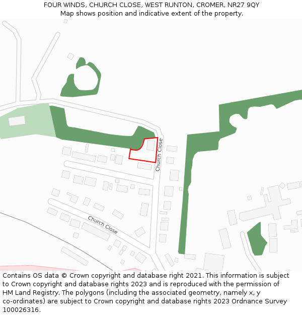 FOUR WINDS, CHURCH CLOSE, WEST RUNTON, CROMER, NR27 9QY: Location map and indicative extent of plot