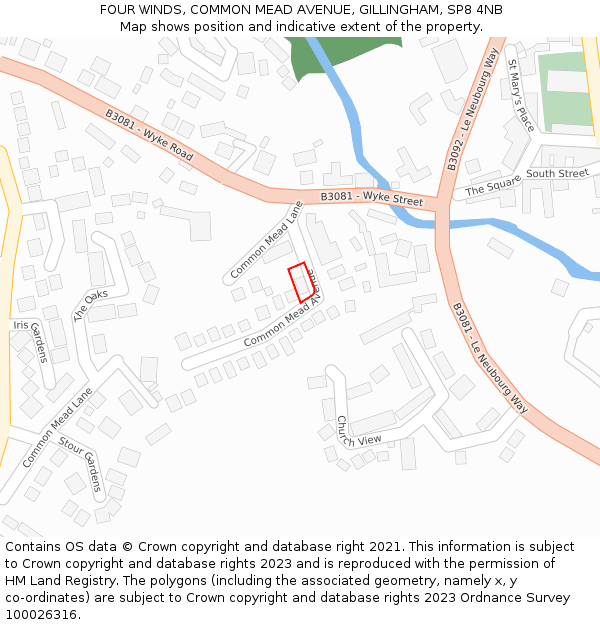 FOUR WINDS, COMMON MEAD AVENUE, GILLINGHAM, SP8 4NB: Location map and indicative extent of plot