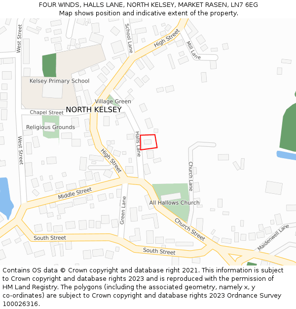 FOUR WINDS, HALLS LANE, NORTH KELSEY, MARKET RASEN, LN7 6EG: Location map and indicative extent of plot