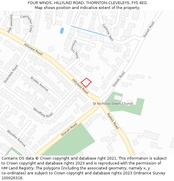 FOUR WINDS, HILLYLAID ROAD, THORNTON-CLEVELEYS, FY5 4EG: Location map and indicative extent of plot