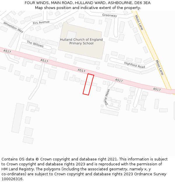 FOUR WINDS, MAIN ROAD, HULLAND WARD, ASHBOURNE, DE6 3EA: Location map and indicative extent of plot