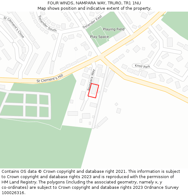 FOUR WINDS, NAMPARA WAY, TRURO, TR1 1NU: Location map and indicative extent of plot