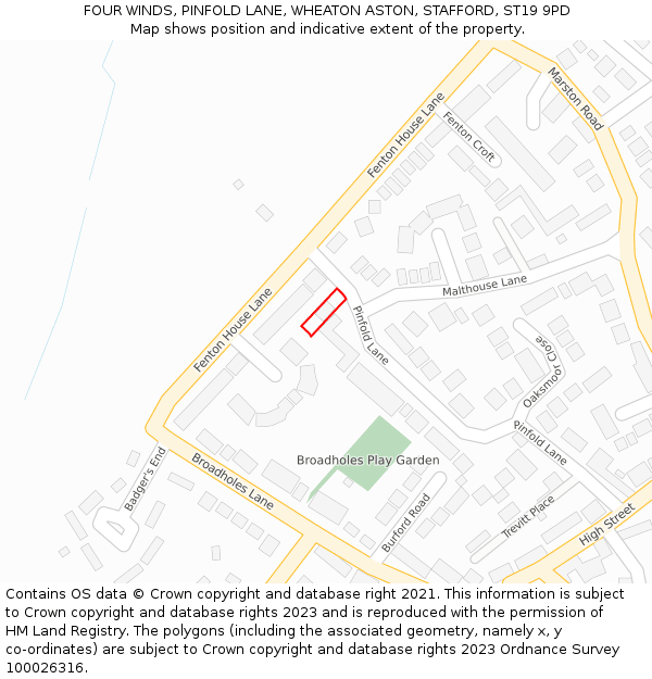 FOUR WINDS, PINFOLD LANE, WHEATON ASTON, STAFFORD, ST19 9PD: Location map and indicative extent of plot