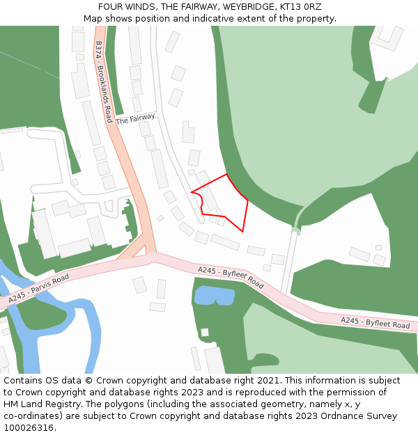 FOUR WINDS, THE FAIRWAY, WEYBRIDGE, KT13 0RZ: Location map and indicative extent of plot