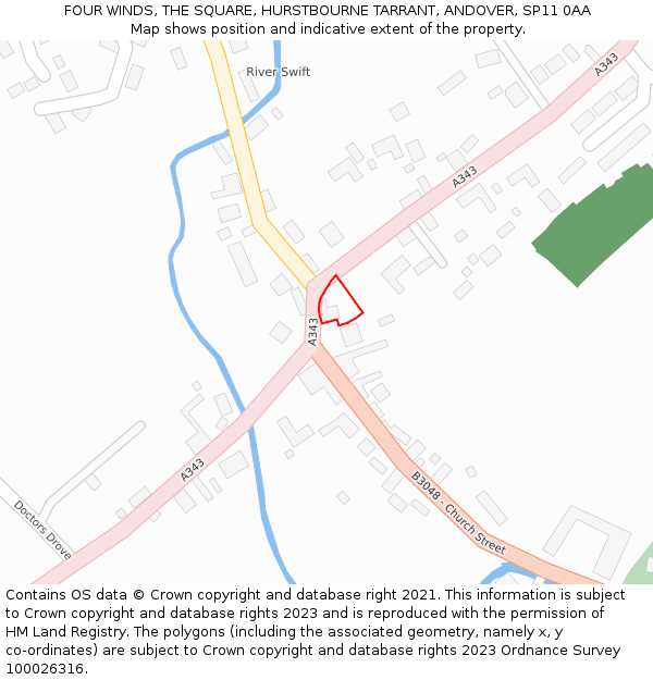 FOUR WINDS, THE SQUARE, HURSTBOURNE TARRANT, ANDOVER, SP11 0AA: Location map and indicative extent of plot