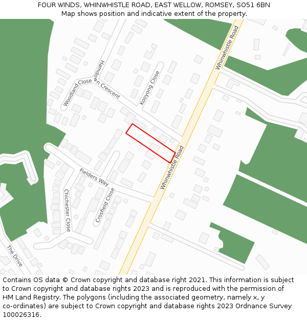 FOUR WINDS, WHINWHISTLE ROAD, EAST WELLOW, ROMSEY, SO51 6BN: Location map and indicative extent of plot