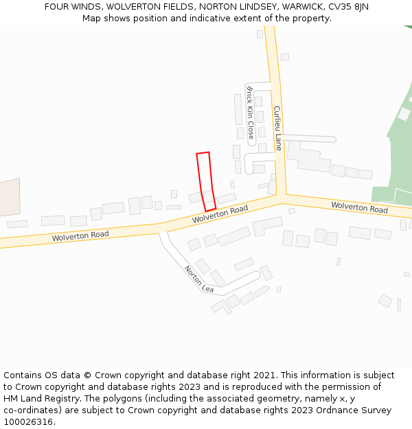 FOUR WINDS, WOLVERTON FIELDS, NORTON LINDSEY, WARWICK, CV35 8JN: Location map and indicative extent of plot