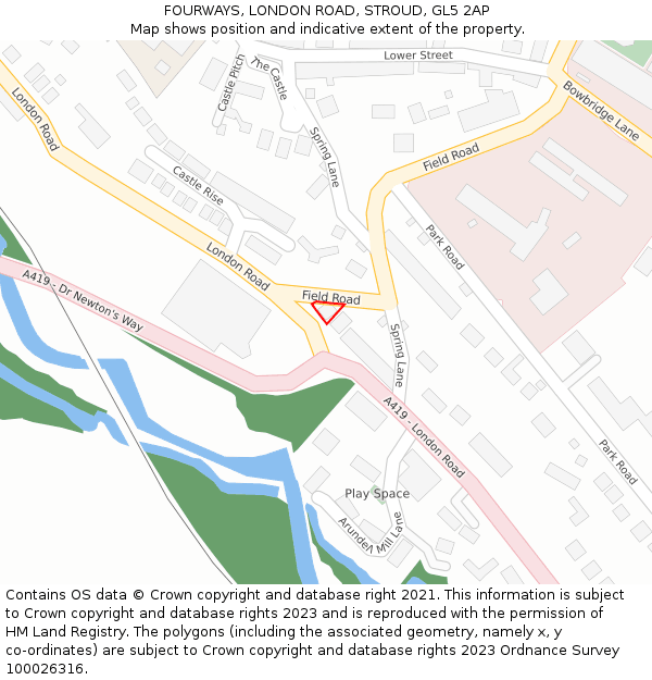FOURWAYS, LONDON ROAD, STROUD, GL5 2AP: Location map and indicative extent of plot