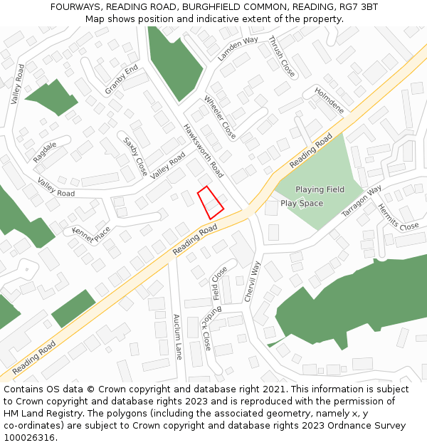 FOURWAYS, READING ROAD, BURGHFIELD COMMON, READING, RG7 3BT: Location map and indicative extent of plot