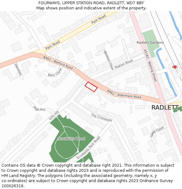 FOURWAYS, UPPER STATION ROAD, RADLETT, WD7 8BY: Location map and indicative extent of plot