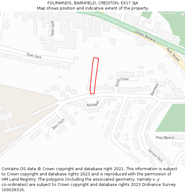 FOURWINDS, BARNFIELD, CREDITON, EX17 3JA: Location map and indicative extent of plot