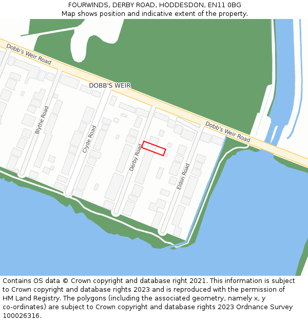 FOURWINDS, DERBY ROAD, HODDESDON, EN11 0BG: Location map and indicative extent of plot