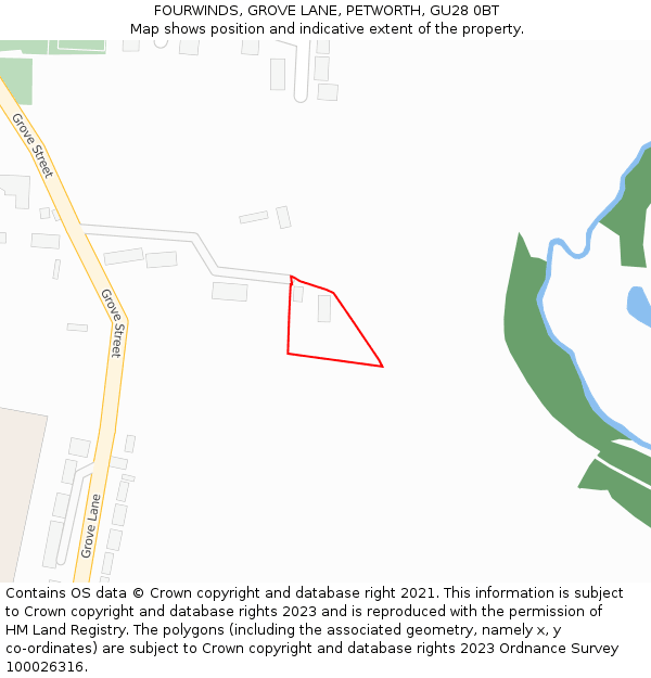 FOURWINDS, GROVE LANE, PETWORTH, GU28 0BT: Location map and indicative extent of plot