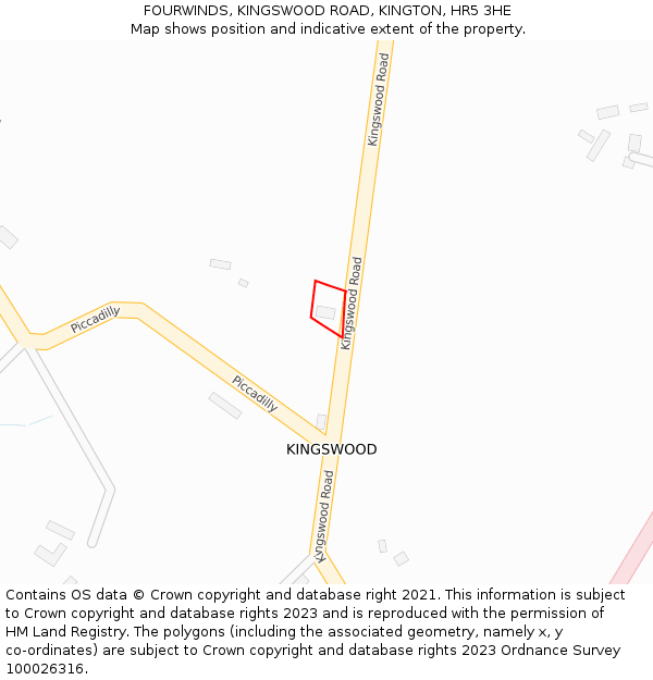 FOURWINDS, KINGSWOOD ROAD, KINGTON, HR5 3HE: Location map and indicative extent of plot