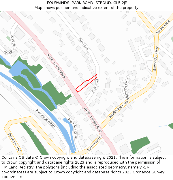 FOURWINDS, PARK ROAD, STROUD, GL5 2JF: Location map and indicative extent of plot