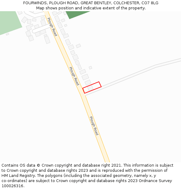 FOURWINDS, PLOUGH ROAD, GREAT BENTLEY, COLCHESTER, CO7 8LG: Location map and indicative extent of plot