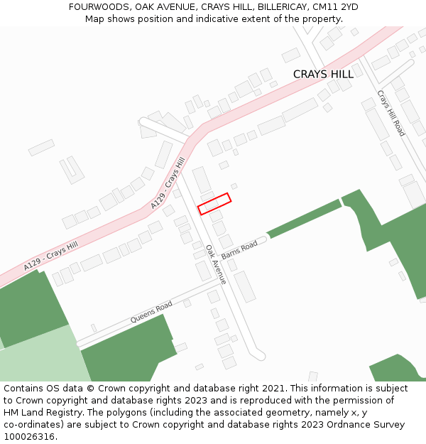 FOURWOODS, OAK AVENUE, CRAYS HILL, BILLERICAY, CM11 2YD: Location map and indicative extent of plot