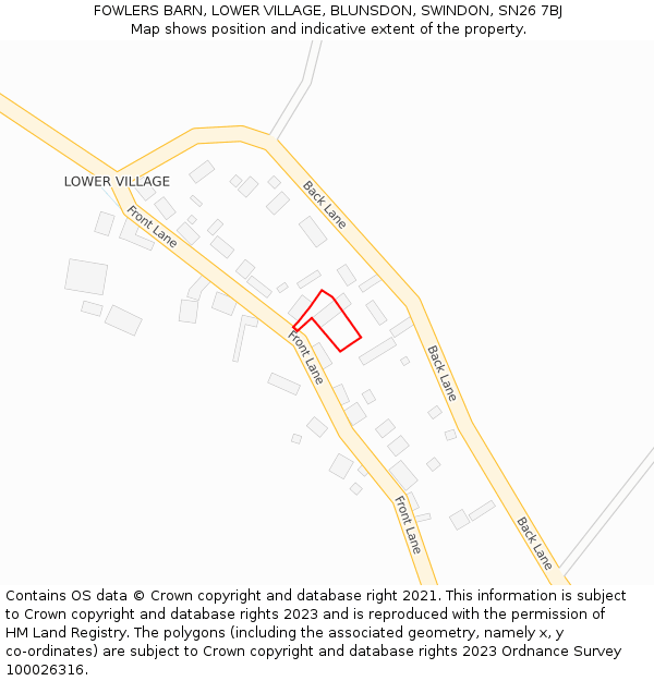 FOWLERS BARN, LOWER VILLAGE, BLUNSDON, SWINDON, SN26 7BJ: Location map and indicative extent of plot