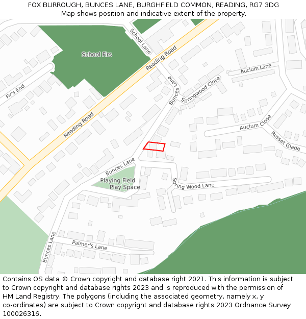 FOX BURROUGH, BUNCES LANE, BURGHFIELD COMMON, READING, RG7 3DG: Location map and indicative extent of plot