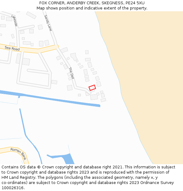 FOX CORNER, ANDERBY CREEK, SKEGNESS, PE24 5XU: Location map and indicative extent of plot