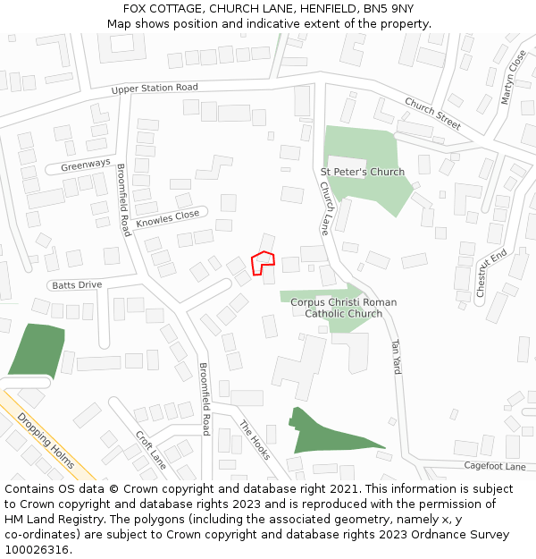 FOX COTTAGE, CHURCH LANE, HENFIELD, BN5 9NY: Location map and indicative extent of plot