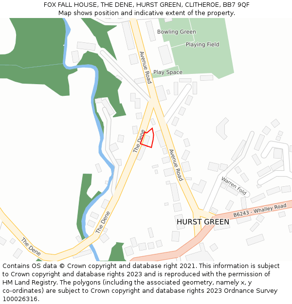 FOX FALL HOUSE, THE DENE, HURST GREEN, CLITHEROE, BB7 9QF: Location map and indicative extent of plot