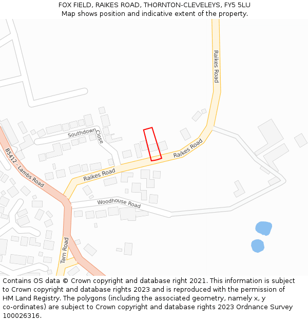 FOX FIELD, RAIKES ROAD, THORNTON-CLEVELEYS, FY5 5LU: Location map and indicative extent of plot