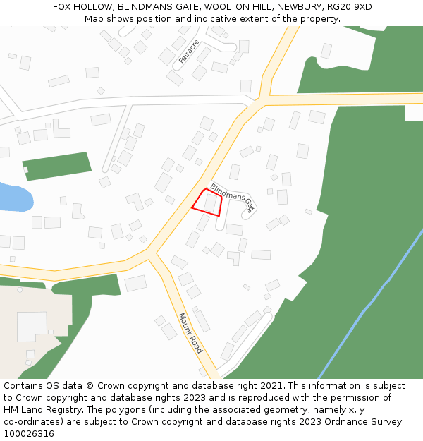 FOX HOLLOW, BLINDMANS GATE, WOOLTON HILL, NEWBURY, RG20 9XD: Location map and indicative extent of plot