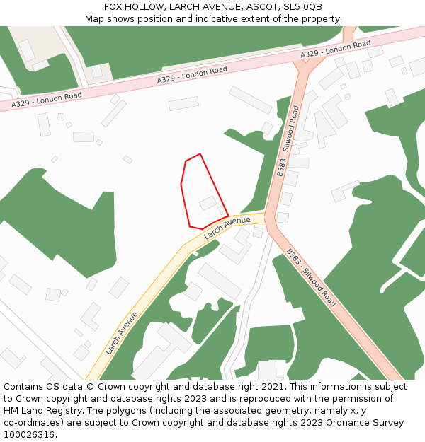 FOX HOLLOW, LARCH AVENUE, ASCOT, SL5 0QB: Location map and indicative extent of plot